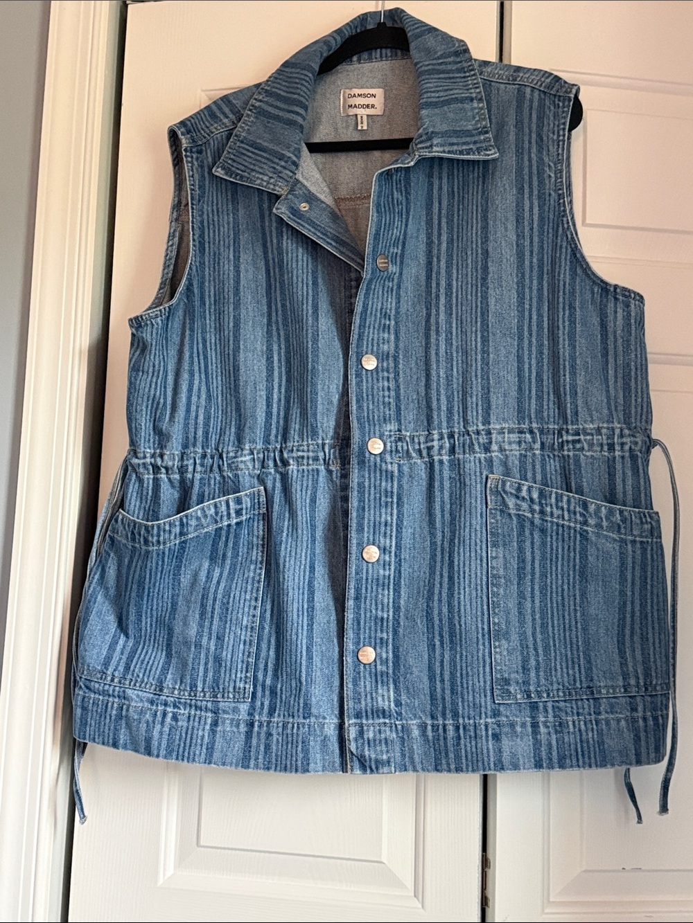 Damson Madder Striped Denim Utility Vest in Blue